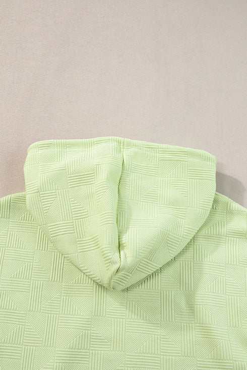 Casual Solid Textured Cropped Hoodie Two Piece Short Set
