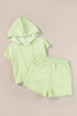 Casual Solid Textured Cropped Hoodie Two Piece Short Set