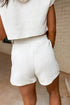Casual Solid Textured Cropped Hoodie Two Piece Short Set