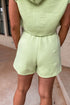 Casual Solid Textured Cropped Hoodie Two Piece Short Set