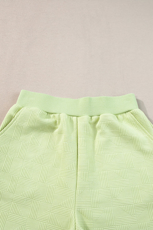 Casual Solid Textured Cropped Hoodie Two Piece Short Set