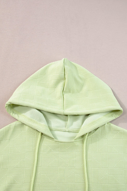 Casual Solid Textured Cropped Hoodie Two Piece Short Set