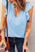 Casual Solid V Neck Butterfly Sleeve Tee