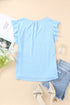 Casual Solid V Neck Butterfly Sleeve Tee