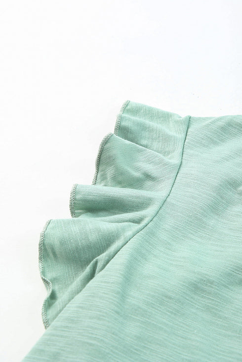 Casual Solid V Neck Butterfly Sleeve Tee