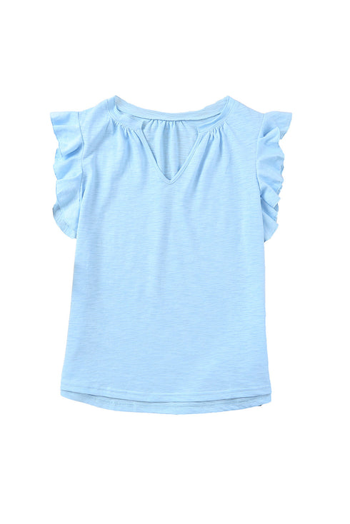 Casual Solid V Neck Butterfly Sleeve Tee