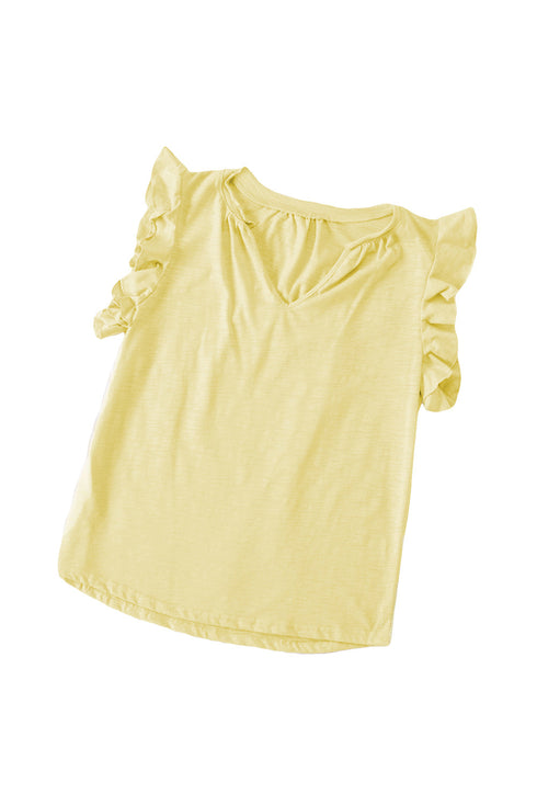 Casual Solid V Neck Butterfly Sleeve Tee