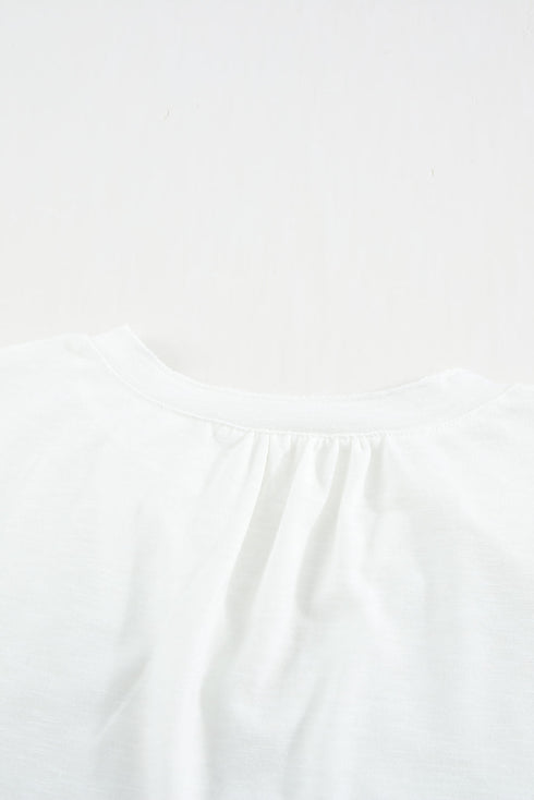 Casual Solid V Neck Butterfly Sleeve Tee