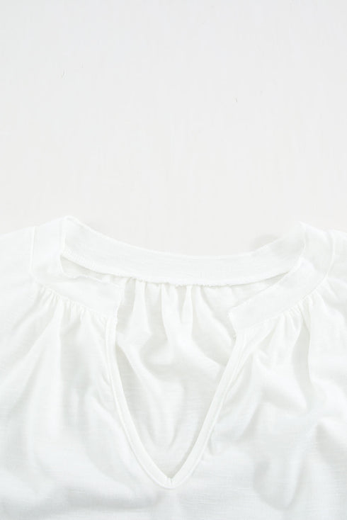 Casual Solid V Neck Butterfly Sleeve Tee