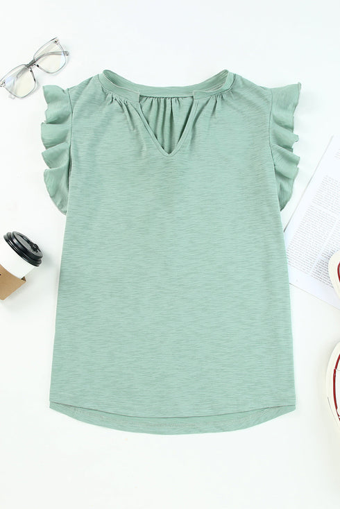 Casual Solid V Neck Butterfly Sleeve Tee