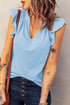 Casual Solid V Neck Butterfly Sleeve Tee