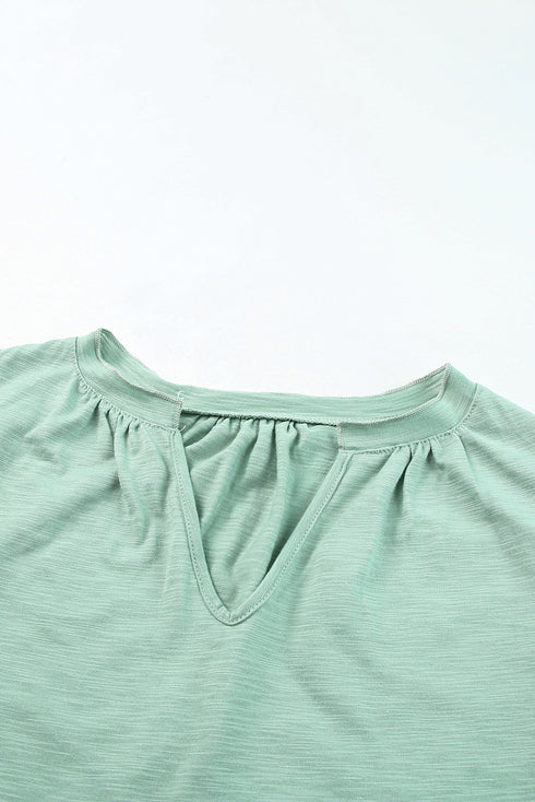 Casual Solid V Neck Butterfly Sleeve Tee