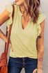 Casual Solid V Neck Butterfly Sleeve Tee