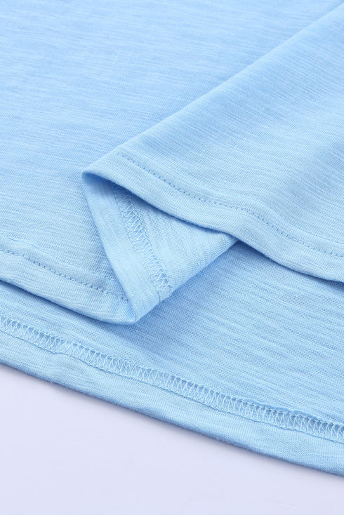 Casual Solid V Neck Butterfly Sleeve Tee