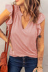 Casual Solid V Neck Butterfly Sleeve Tee