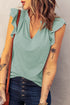 Casual Solid V Neck Butterfly Sleeve Tee