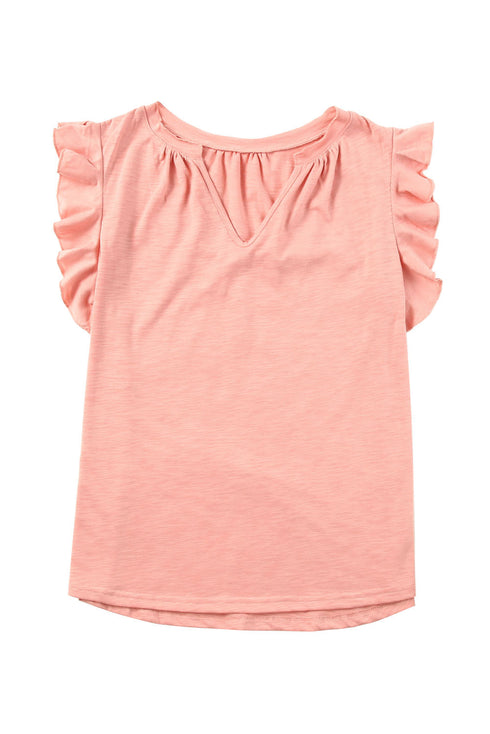 Casual Solid V Neck Butterfly Sleeve Tee