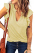 Casual Solid V Neck Butterfly Sleeve Tee