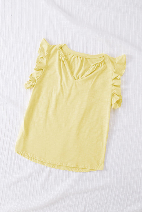 Casual Solid V Neck Butterfly Sleeve Tee