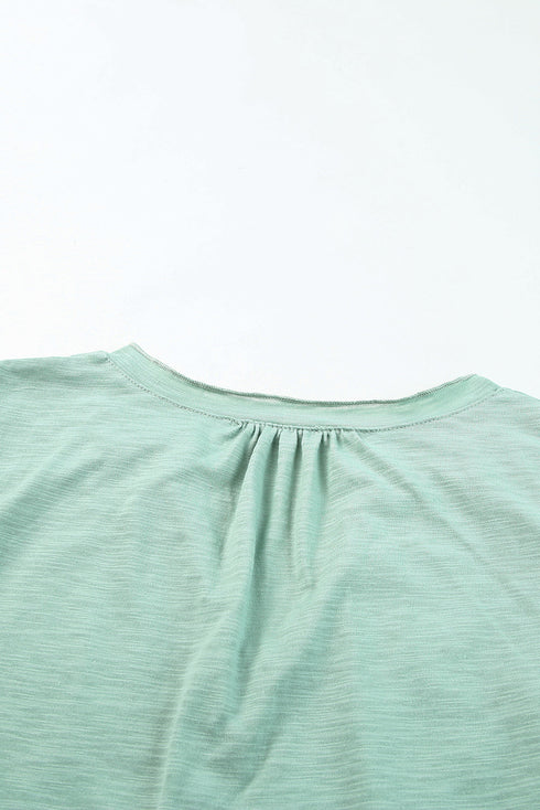 Casual Solid V Neck Butterfly Sleeve Tee