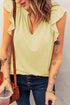 Casual Solid V Neck Butterfly Sleeve Tee