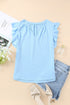 Casual Solid V Neck Butterfly Sleeve Tee