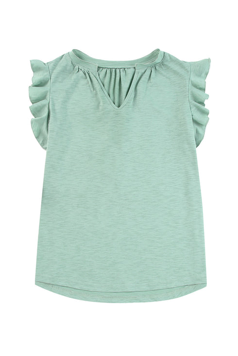 Casual Solid V Neck Butterfly Sleeve Tee