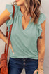 Casual Solid V Neck Butterfly Sleeve Tee