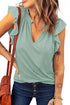 Casual Solid V Neck Butterfly Sleeve Tee