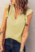 Casual Solid V Neck Butterfly Sleeve Tee