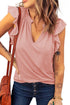 Casual Solid V Neck Butterfly Sleeve Tee