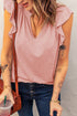Casual Solid V Neck Butterfly Sleeve Tee