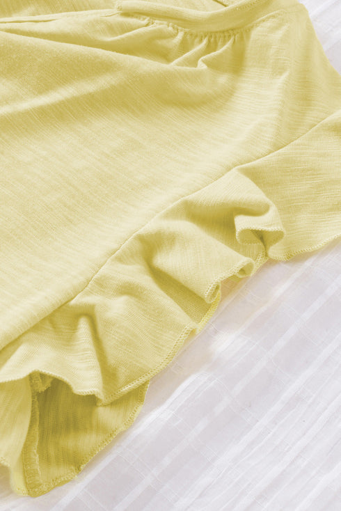 Casual Solid V Neck Butterfly Sleeve Tee