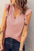 Casual Solid V Neck Butterfly Sleeve Tee