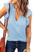 Casual Solid V Neck Butterfly Sleeve Tee