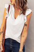 Casual Solid V Neck Butterfly Sleeve Tee