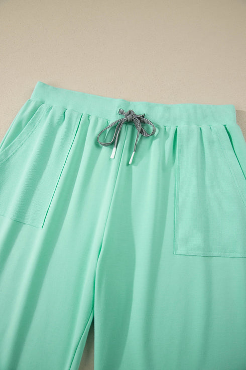 Casual Solid V Neck Tee And Drawstring Pants Loungewear