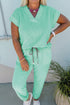 Casual Solid V Neck Tee And Drawstring Pants Loungewear