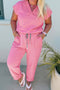 Casual Solid V Neck Tee And Drawstring Pants Loungewear