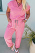 Casual Solid V Neck Tee And Drawstring Pants Loungewear