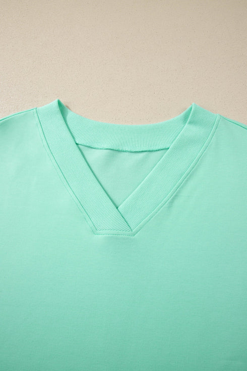 Casual Solid V Neck Tee And Drawstring Pants Loungewear