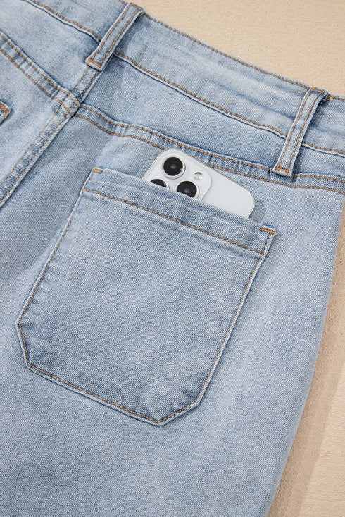 Casual Solid Washed High Rise Denim Shorts