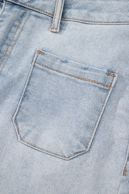 Casual Solid Washed High Rise Denim Shorts