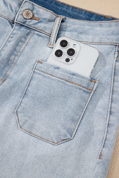 Casual Solid Washed High Rise Denim Shorts