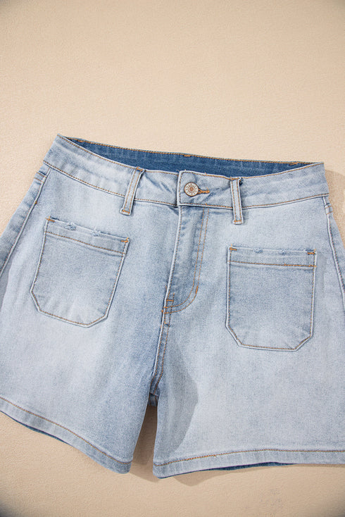 Casual Solid Washed High Rise Denim Shorts