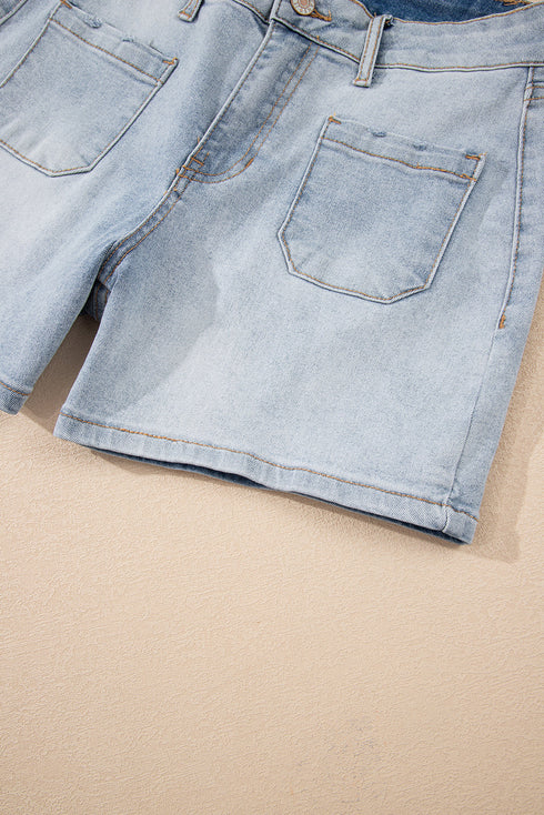 Casual Solid Washed High Rise Denim Shorts