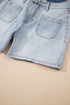 Casual Solid Washed High Rise Denim Shorts