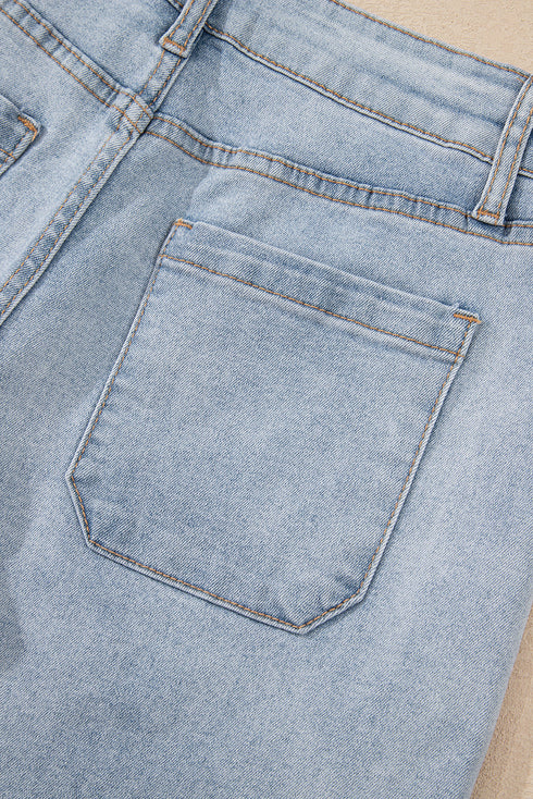 Casual Solid Washed High Rise Denim Shorts
