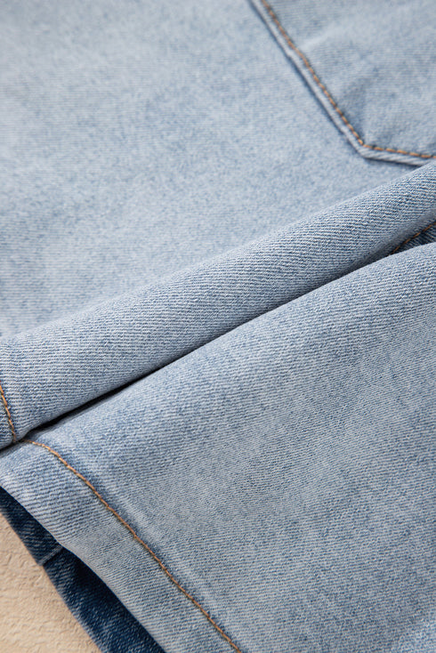 Casual Solid Washed High Rise Denim Shorts