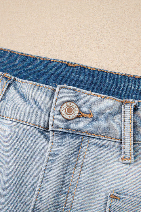 Casual Solid Washed High Rise Denim Shorts